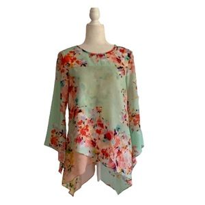 Sunny Leigh Floral Bell Sleeve Layered Blouse